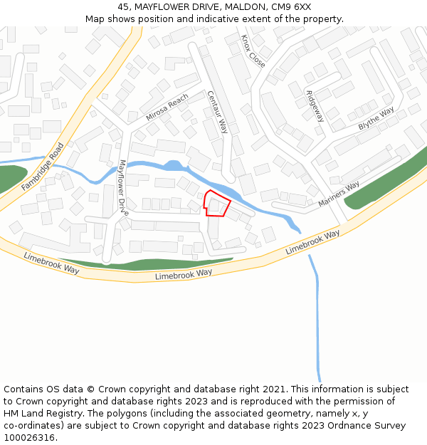 45, MAYFLOWER DRIVE, MALDON, CM9 6XX: Location map and indicative extent of plot