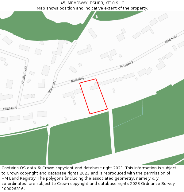 45, MEADWAY, ESHER, KT10 9HG: Location map and indicative extent of plot