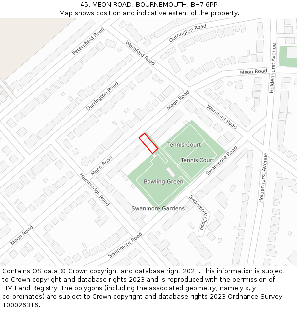 45, MEON ROAD, BOURNEMOUTH, BH7 6PP: Location map and indicative extent of plot