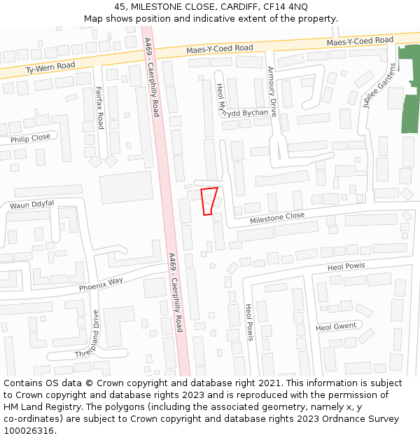 45, MILESTONE CLOSE, CARDIFF, CF14 4NQ: Location map and indicative extent of plot