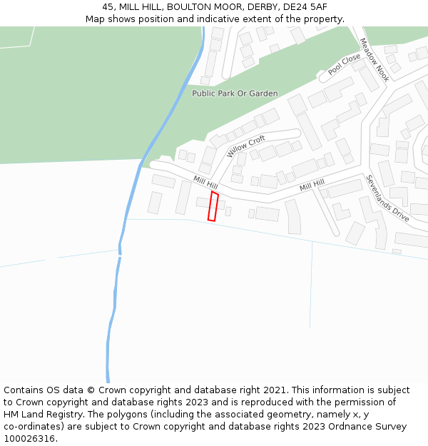 45, MILL HILL, BOULTON MOOR, DERBY, DE24 5AF: Location map and indicative extent of plot