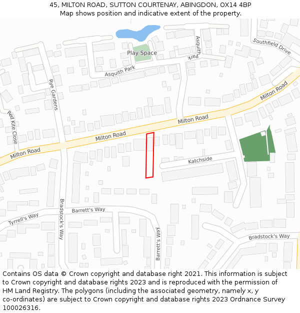 45, MILTON ROAD, SUTTON COURTENAY, ABINGDON, OX14 4BP: Location map and indicative extent of plot