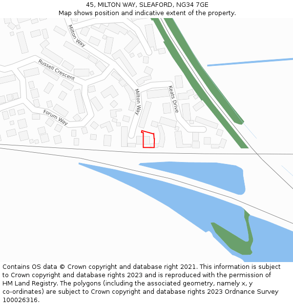 45, MILTON WAY, SLEAFORD, NG34 7GE: Location map and indicative extent of plot