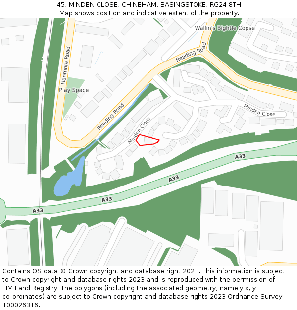 45, MINDEN CLOSE, CHINEHAM, BASINGSTOKE, RG24 8TH: Location map and indicative extent of plot