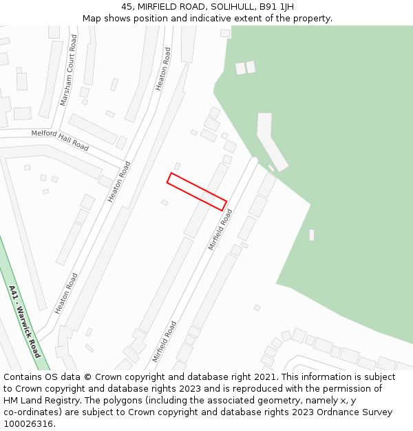 45, MIRFIELD ROAD, SOLIHULL, B91 1JH: Location map and indicative extent of plot