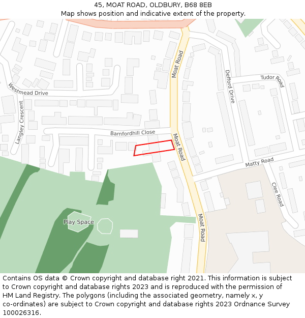 45, MOAT ROAD, OLDBURY, B68 8EB: Location map and indicative extent of plot