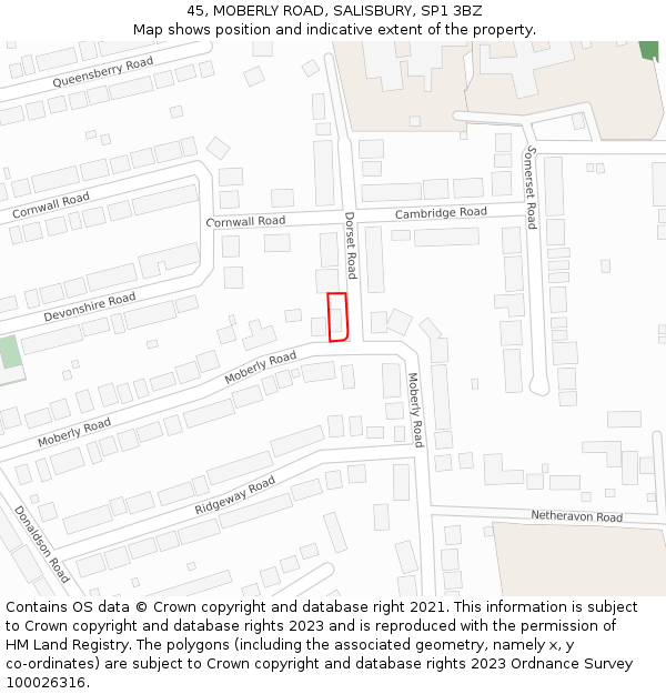 45, MOBERLY ROAD, SALISBURY, SP1 3BZ: Location map and indicative extent of plot