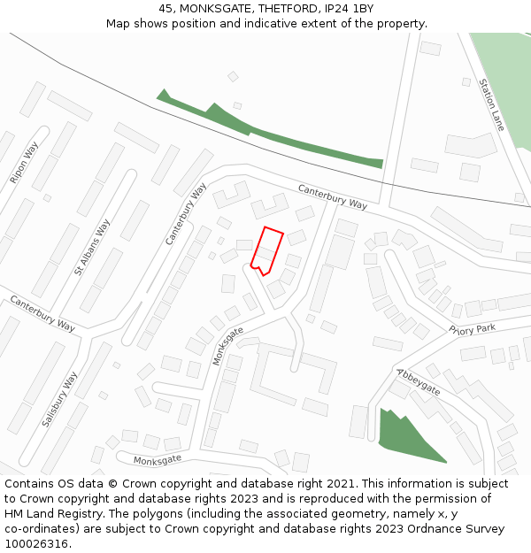 45, MONKSGATE, THETFORD, IP24 1BY: Location map and indicative extent of plot