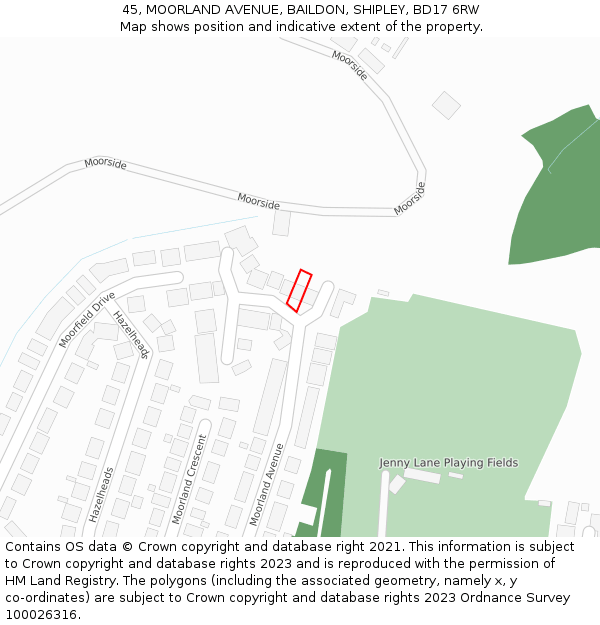 45, MOORLAND AVENUE, BAILDON, SHIPLEY, BD17 6RW: Location map and indicative extent of plot