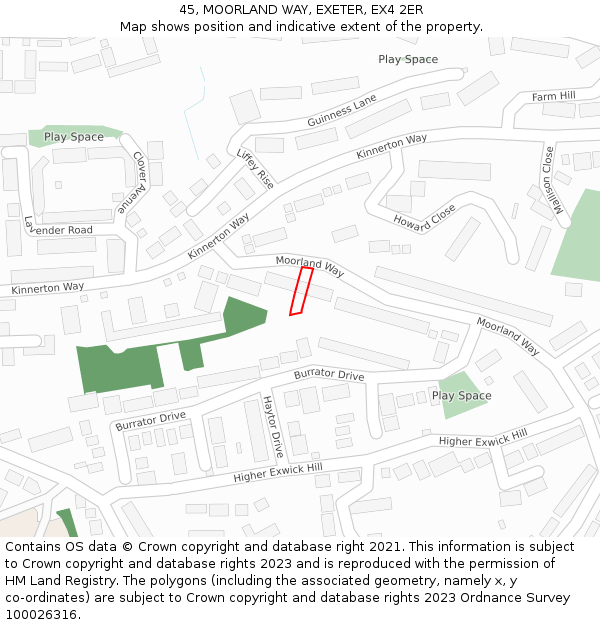 45, MOORLAND WAY, EXETER, EX4 2ER: Location map and indicative extent of plot