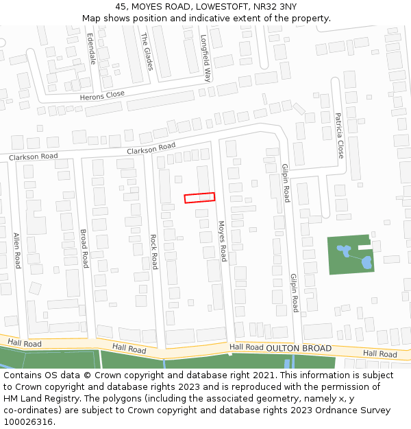 45, MOYES ROAD, LOWESTOFT, NR32 3NY: Location map and indicative extent of plot