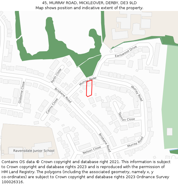 45, MURRAY ROAD, MICKLEOVER, DERBY, DE3 9LD: Location map and indicative extent of plot