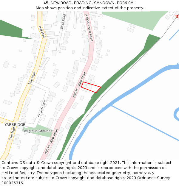 45, NEW ROAD, BRADING, SANDOWN, PO36 0AH: Location map and indicative extent of plot