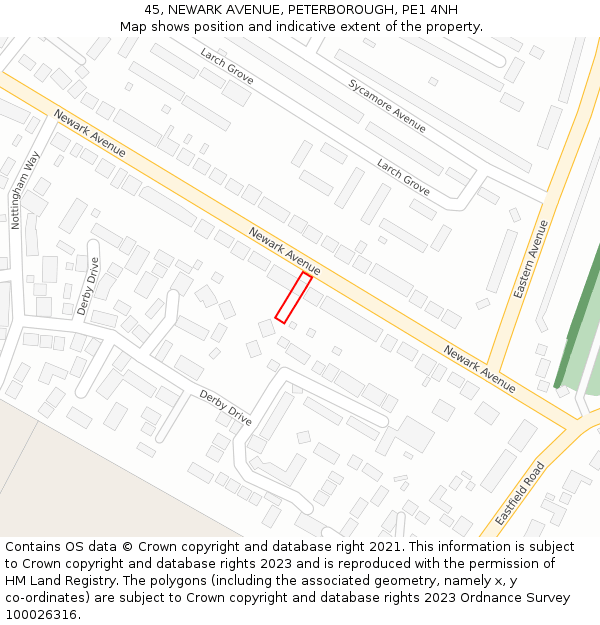 45, NEWARK AVENUE, PETERBOROUGH, PE1 4NH: Location map and indicative extent of plot