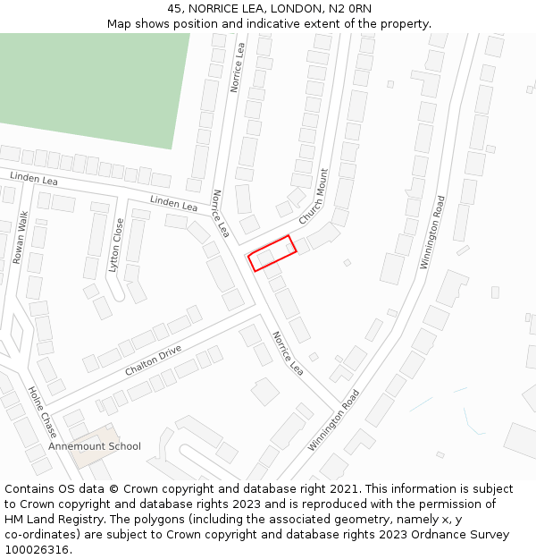 45, NORRICE LEA, LONDON, N2 0RN: Location map and indicative extent of plot