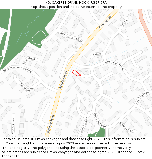 45, OAKTREE DRIVE, HOOK, RG27 9RA: Location map and indicative extent of plot