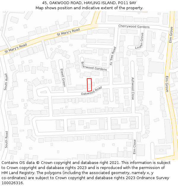 45, OAKWOOD ROAD, HAYLING ISLAND, PO11 9AY: Location map and indicative extent of plot