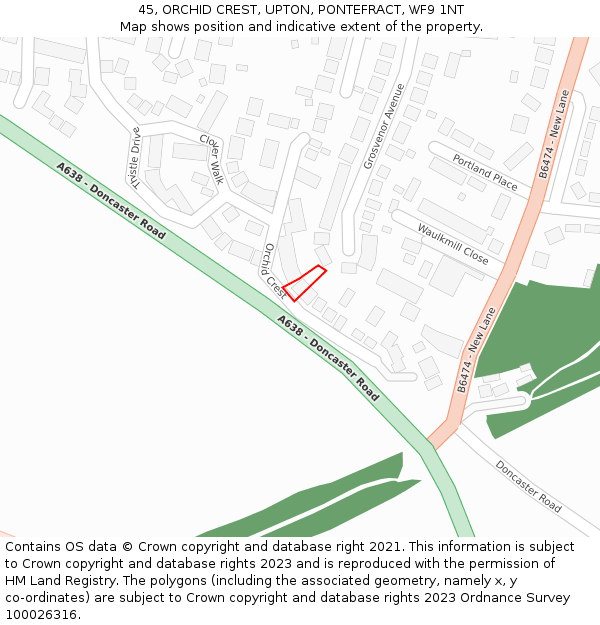 45, ORCHID CREST, UPTON, PONTEFRACT, WF9 1NT: Location map and indicative extent of plot