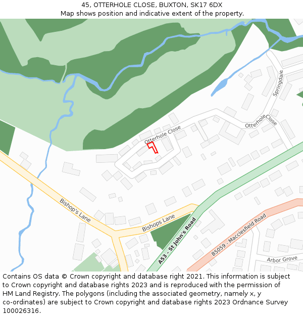 45, OTTERHOLE CLOSE, BUXTON, SK17 6DX: Location map and indicative extent of plot
