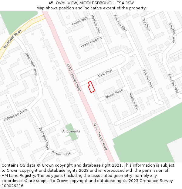 45, OVAL VIEW, MIDDLESBROUGH, TS4 3SW: Location map and indicative extent of plot