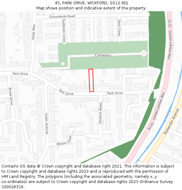 45, PARK DRIVE, WICKFORD, SS12 9DJ: Location map and indicative extent of plot