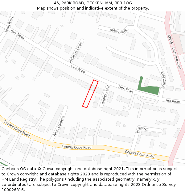 45, PARK ROAD, BECKENHAM, BR3 1QG: Location map and indicative extent of plot