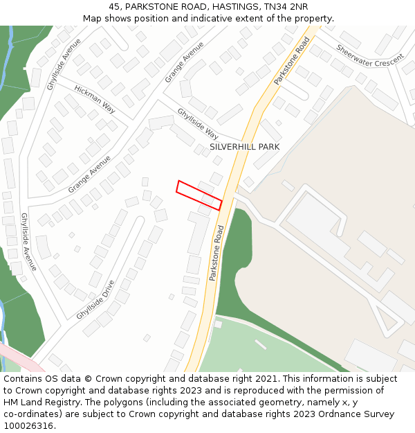 45, PARKSTONE ROAD, HASTINGS, TN34 2NR: Location map and indicative extent of plot