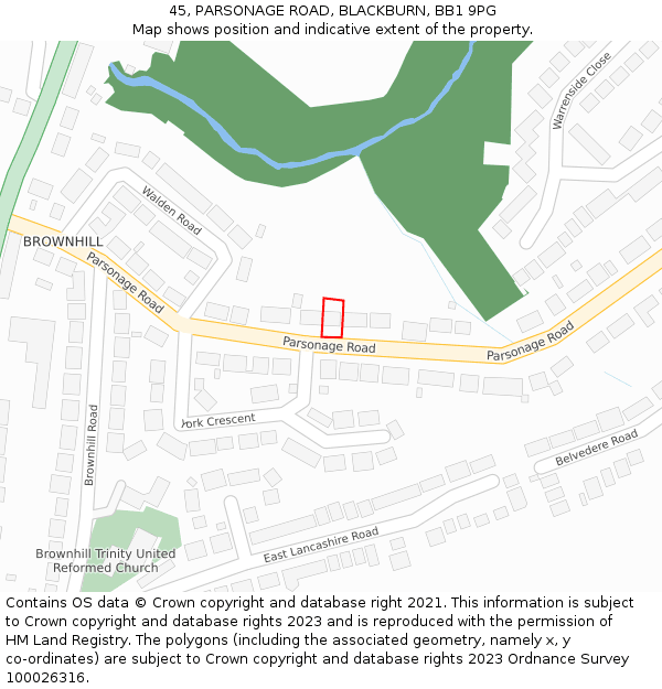 45, PARSONAGE ROAD, BLACKBURN, BB1 9PG: Location map and indicative extent of plot