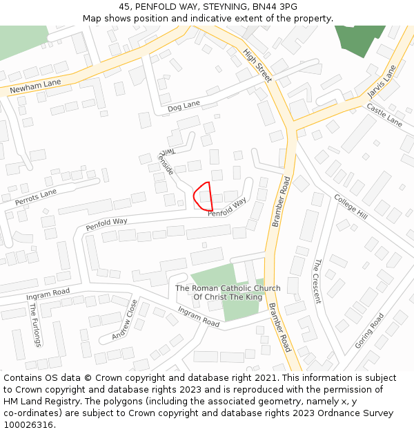 45, PENFOLD WAY, STEYNING, BN44 3PG: Location map and indicative extent of plot