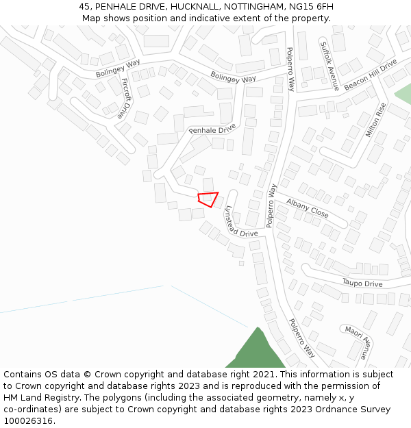45, PENHALE DRIVE, HUCKNALL, NOTTINGHAM, NG15 6FH: Location map and indicative extent of plot