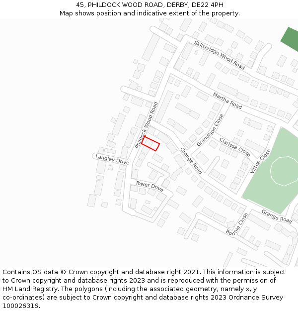 45, PHILDOCK WOOD ROAD, DERBY, DE22 4PH: Location map and indicative extent of plot