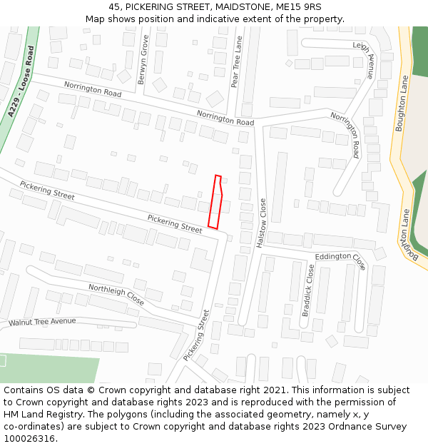 45, PICKERING STREET, MAIDSTONE, ME15 9RS: Location map and indicative extent of plot