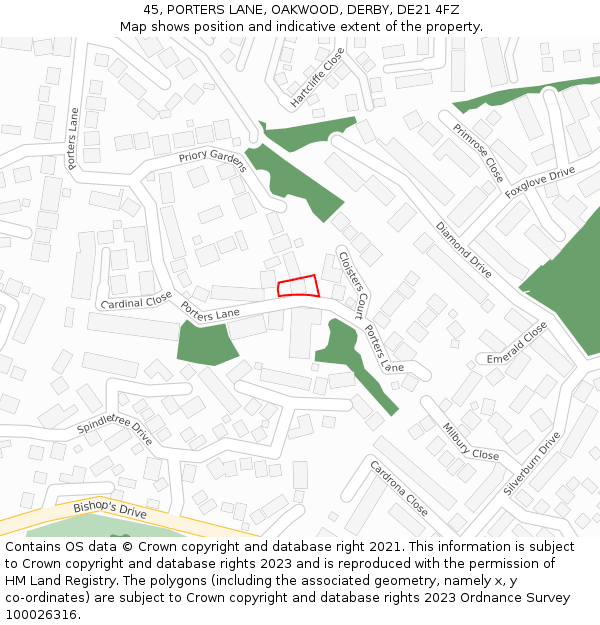 45, PORTERS LANE, OAKWOOD, DERBY, DE21 4FZ: Location map and indicative extent of plot