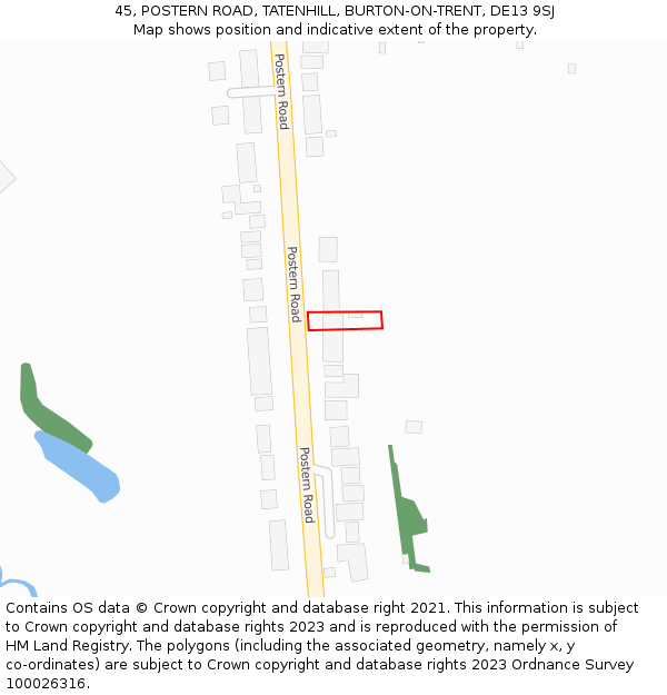 45, POSTERN ROAD, TATENHILL, BURTON-ON-TRENT, DE13 9SJ: Location map and indicative extent of plot