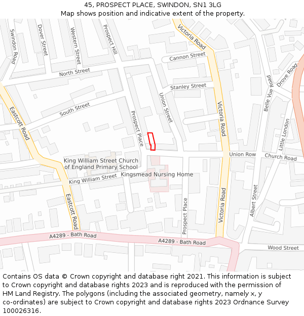 45, PROSPECT PLACE, SWINDON, SN1 3LG: Location map and indicative extent of plot