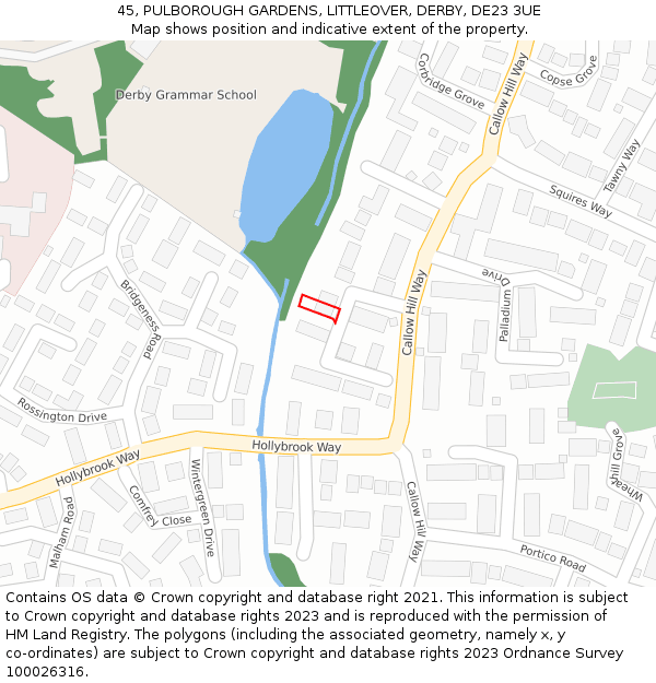 45, PULBOROUGH GARDENS, LITTLEOVER, DERBY, DE23 3UE: Location map and indicative extent of plot