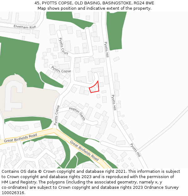 45, PYOTTS COPSE, OLD BASING, BASINGSTOKE, RG24 8WE: Location map and indicative extent of plot
