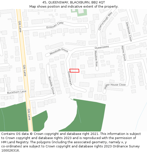 45, QUEENSWAY, BLACKBURN, BB2 4QT: Location map and indicative extent of plot