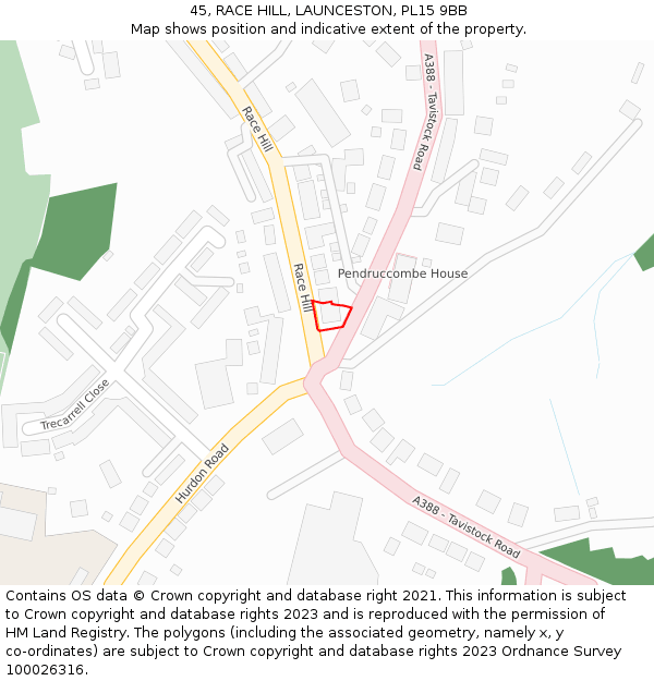 45, RACE HILL, LAUNCESTON, PL15 9BB: Location map and indicative extent of plot