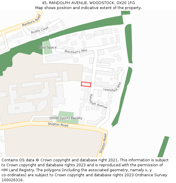 45, RANDOLPH AVENUE, WOODSTOCK, OX20 1FG: Location map and indicative extent of plot