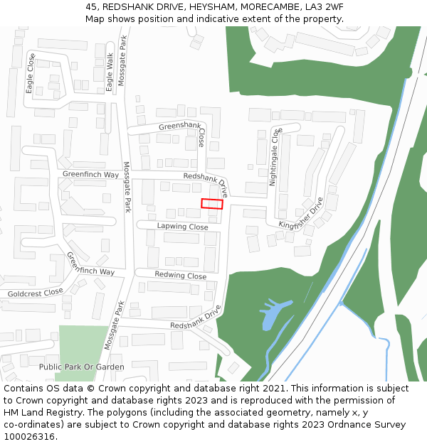 45, REDSHANK DRIVE, HEYSHAM, MORECAMBE, LA3 2WF: Location map and indicative extent of plot