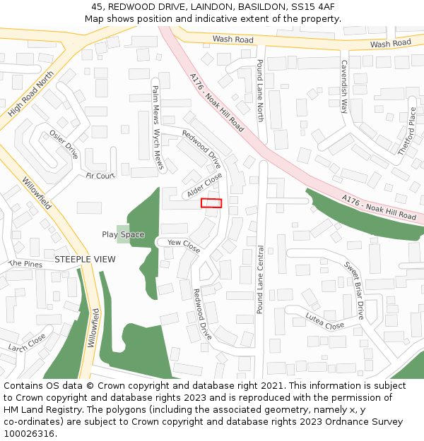 45, REDWOOD DRIVE, LAINDON, BASILDON, SS15 4AF: Location map and indicative extent of plot