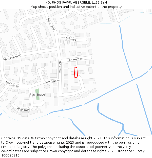 45, RHOS FAWR, ABERGELE, LL22 9YH: Location map and indicative extent of plot