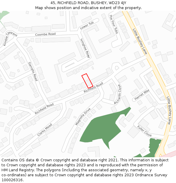 45, RICHFIELD ROAD, BUSHEY, WD23 4JY: Location map and indicative extent of plot