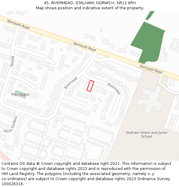 45, RIVERMEAD, STALHAM, NORWICH, NR12 9PH: Location map and indicative extent of plot