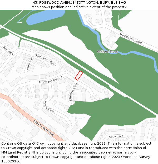 45, ROSEWOOD AVENUE, TOTTINGTON, BURY, BL8 3HG: Location map and indicative extent of plot