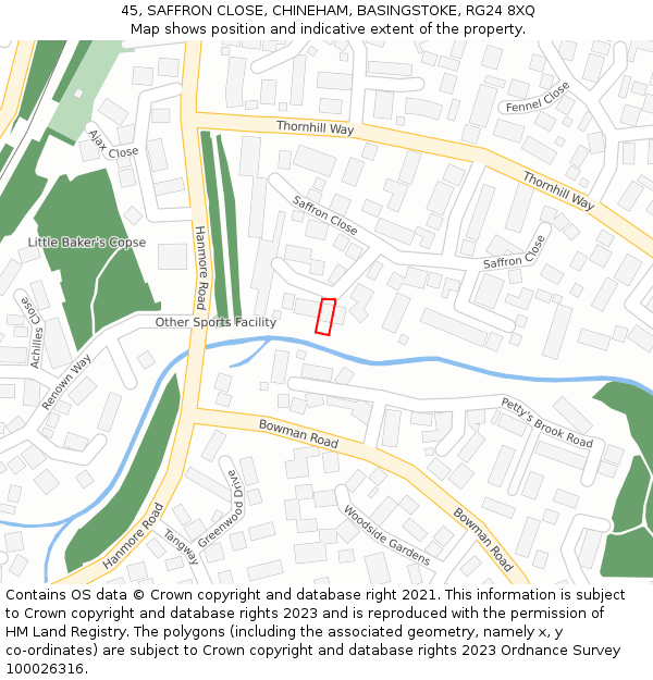 45, SAFFRON CLOSE, CHINEHAM, BASINGSTOKE, RG24 8XQ: Location map and indicative extent of plot
