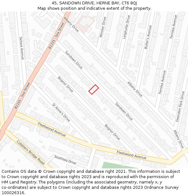 45, SANDOWN DRIVE, HERNE BAY, CT6 8QJ: Location map and indicative extent of plot