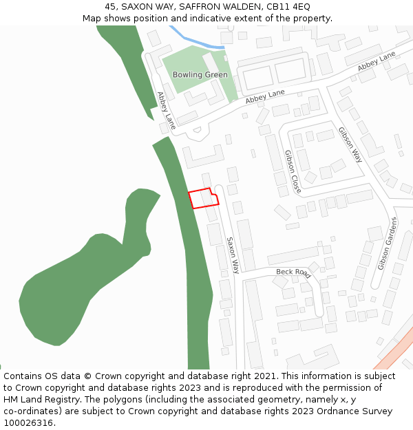 45, SAXON WAY, SAFFRON WALDEN, CB11 4EQ: Location map and indicative extent of plot