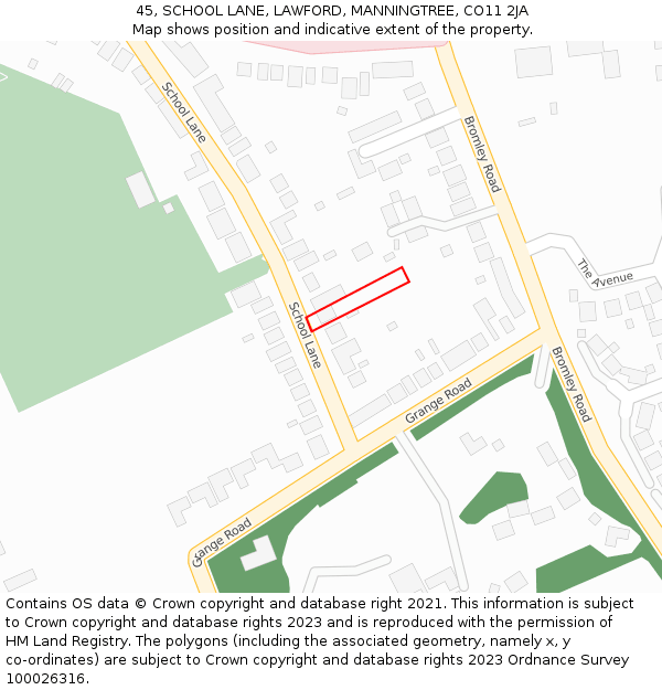 45, SCHOOL LANE, LAWFORD, MANNINGTREE, CO11 2JA: Location map and indicative extent of plot